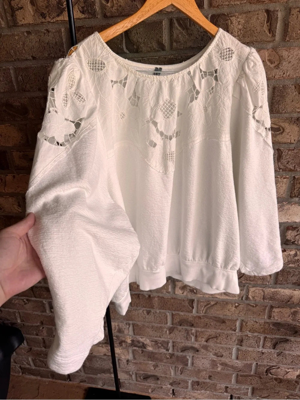 By Anthropologie Lace Cutwork Mutton-Sleeve Top Size 3XL
